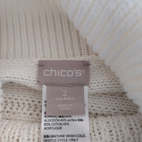Chico's Turtleneck Cable Knit Ivory Tunic Sweater Size Large - Picture 8 of 9